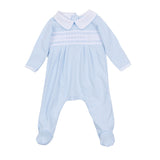 Mia and Luca's Classics Light Blue Smocked Collared Footie