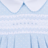 Mia and Luca's Classics Light Blue Smocked Collared Footie