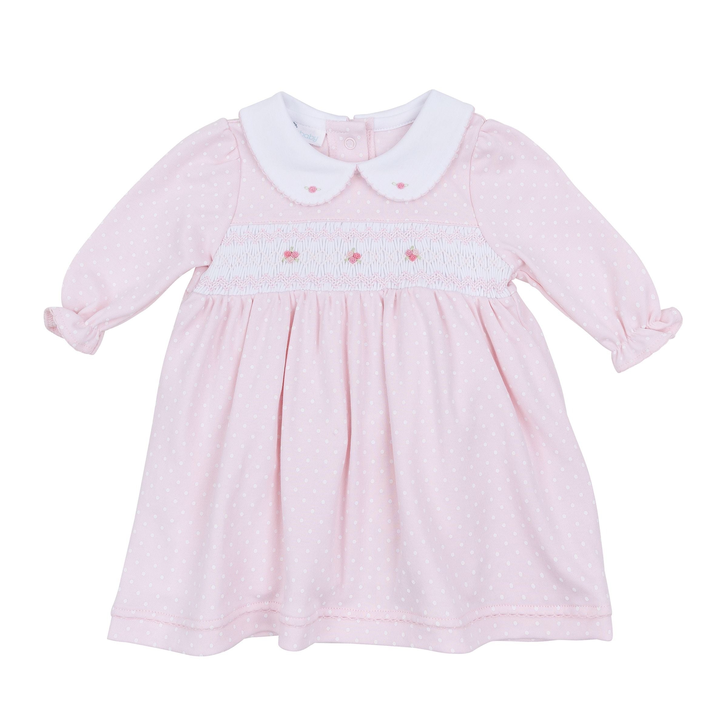 Mia and Luca's Classics Pink Smocked Collared L/S Dress Set