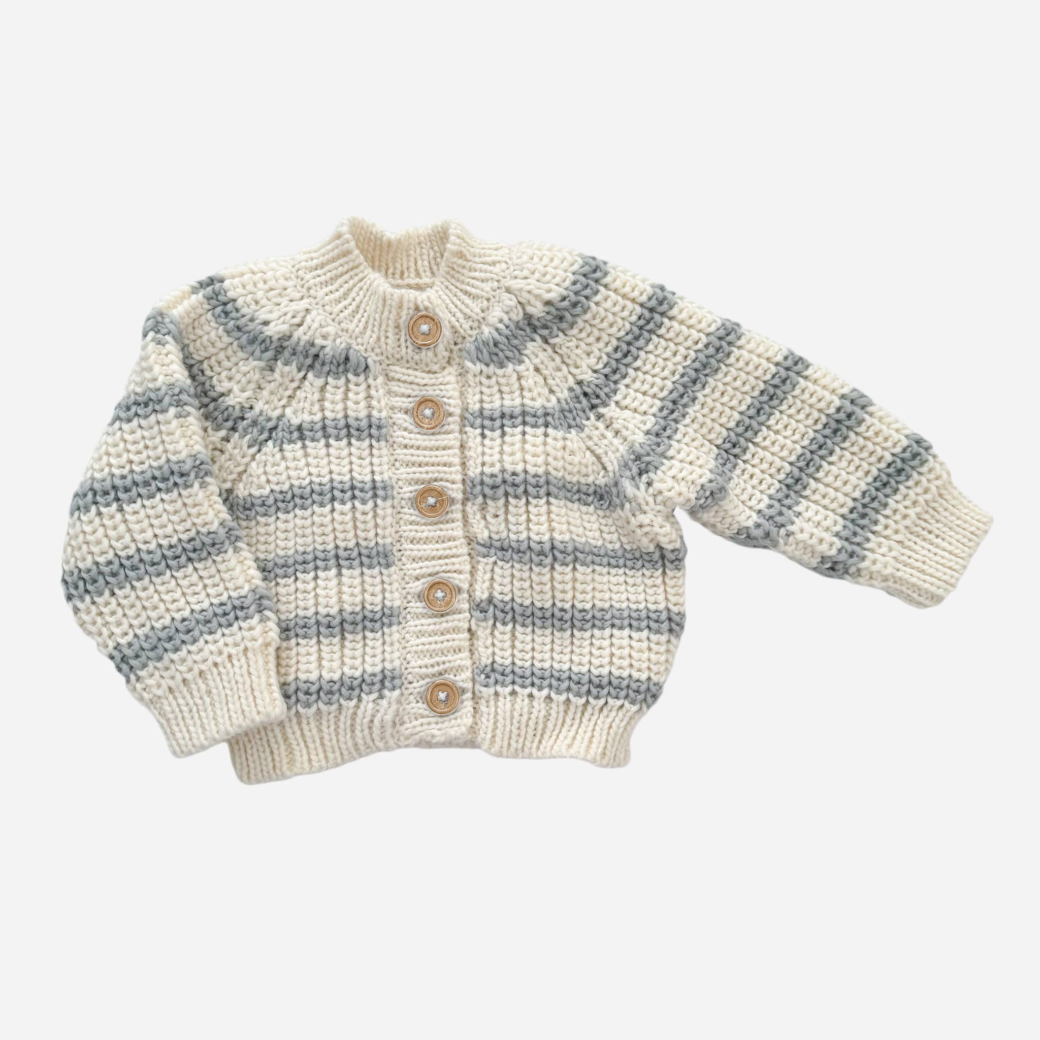 Rib Knit Stripe Cardigan, Bowie Grey Baby Kid Sweater Fall: NB 0-6m
