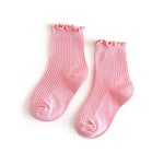 Ribbed Lettuce Trim Midi Socks - Blossom