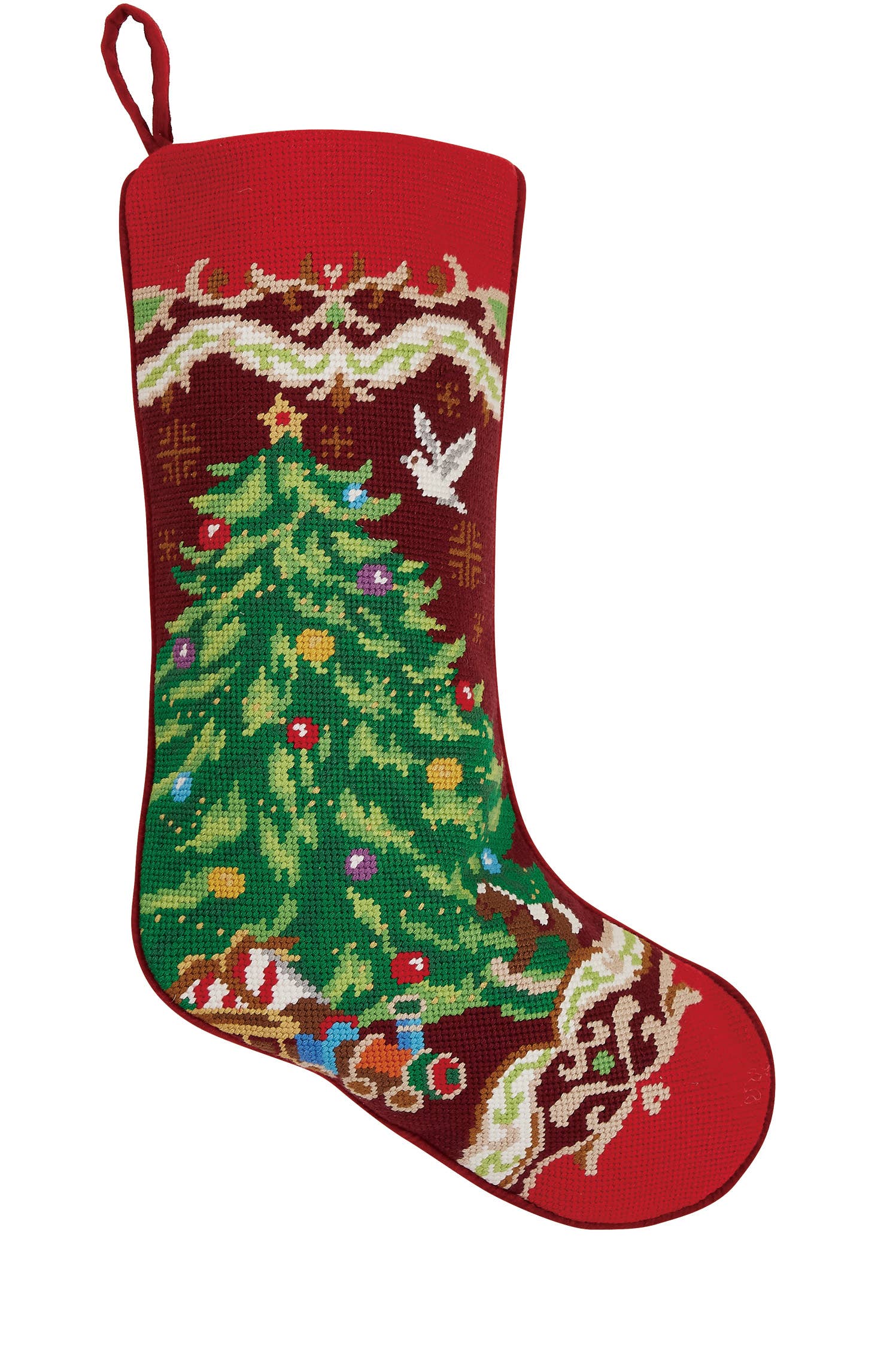 Christmas Tree Embroidered Stocking