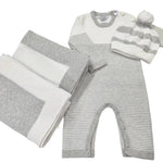 Jersey Knit Blanket with Contrast Rib Border: Heather Grey/Cream