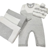 Jersey Knit Blanket with Contrast Rib Border: Heather Grey/Cream