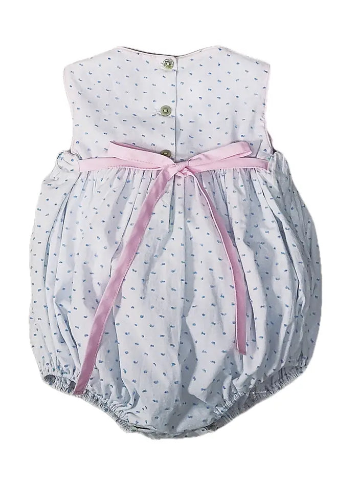 Sweet Spring - Blue Smocked Plumeti Baby Girl Bubble