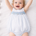 Sweet Spring - Blue Smocked Plumeti Baby Girl Bubble