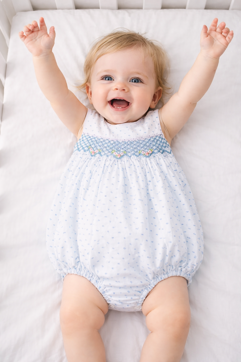 Sweet Spring - Blue Smocked Plumeti Baby Girl Bubble