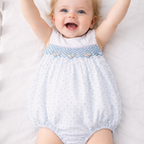 Sweet Spring - Blue Smocked Plumeti Baby Girl Bubble