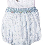 Sweet Spring - Blue Smocked Plumeti Baby Girl Bubble