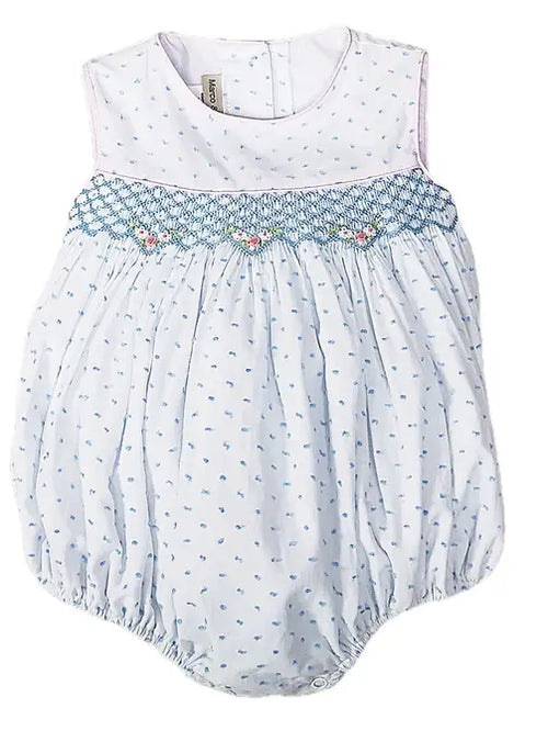 Sweet Spring - Blue Smocked Plumeti Baby Girl Bubble