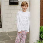 Boy wearing the Beckett hangout pant in Whimsical Santa