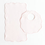 Terry Tots pink jacquard bows bib and burp set