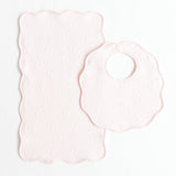 Terry Tots pink jacquard bows bib and burp set