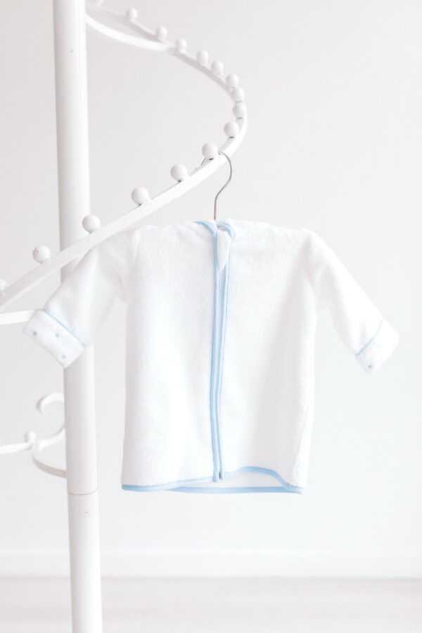 Baby Bathrobe - White with Blue Dots