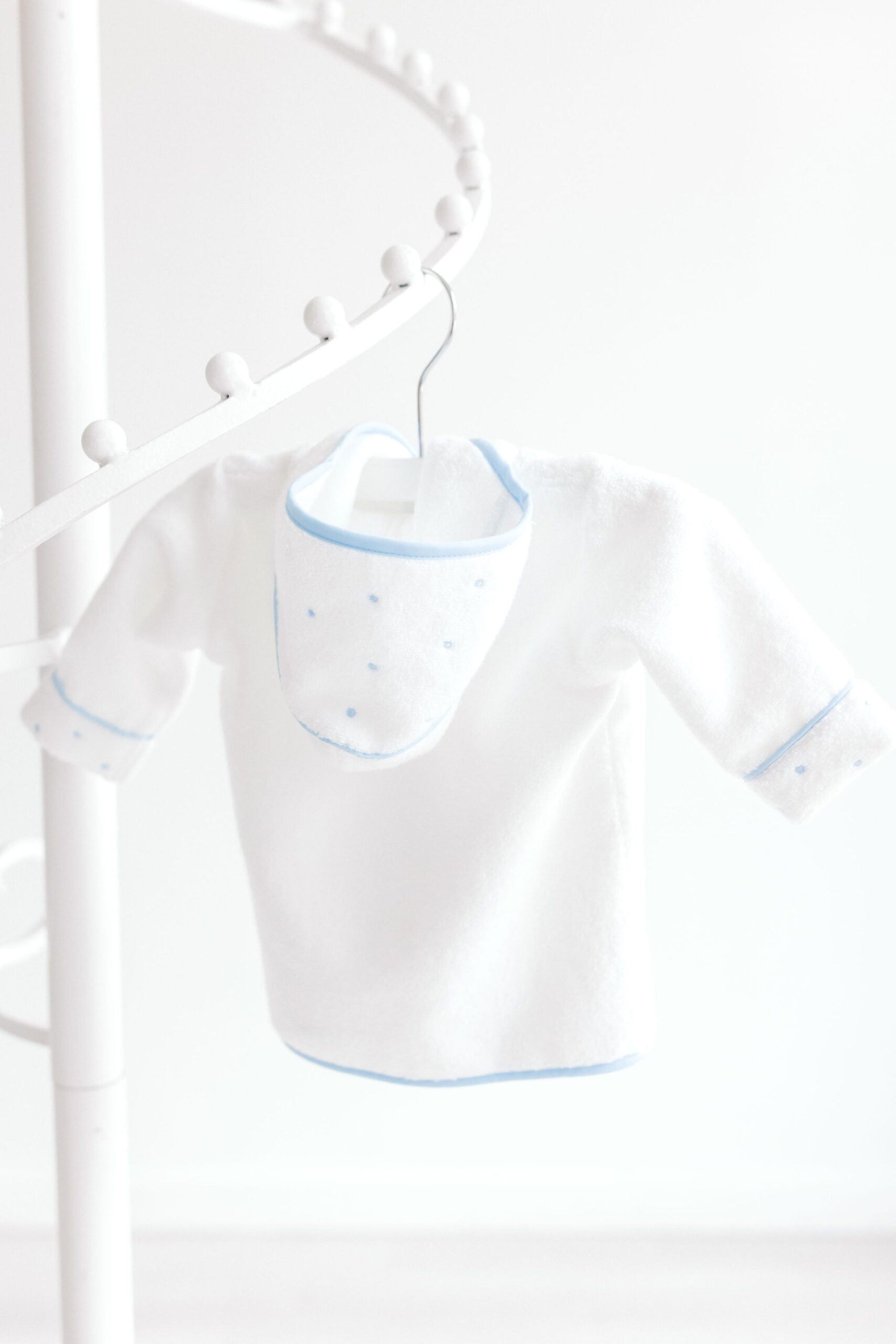 Baby Bathrobe - White with Blue Dots