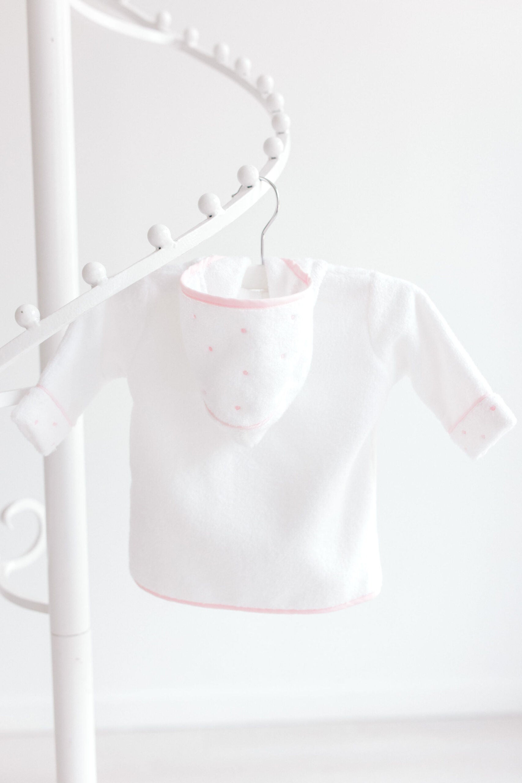 Baby Bathrobe - White with Pink Dots
