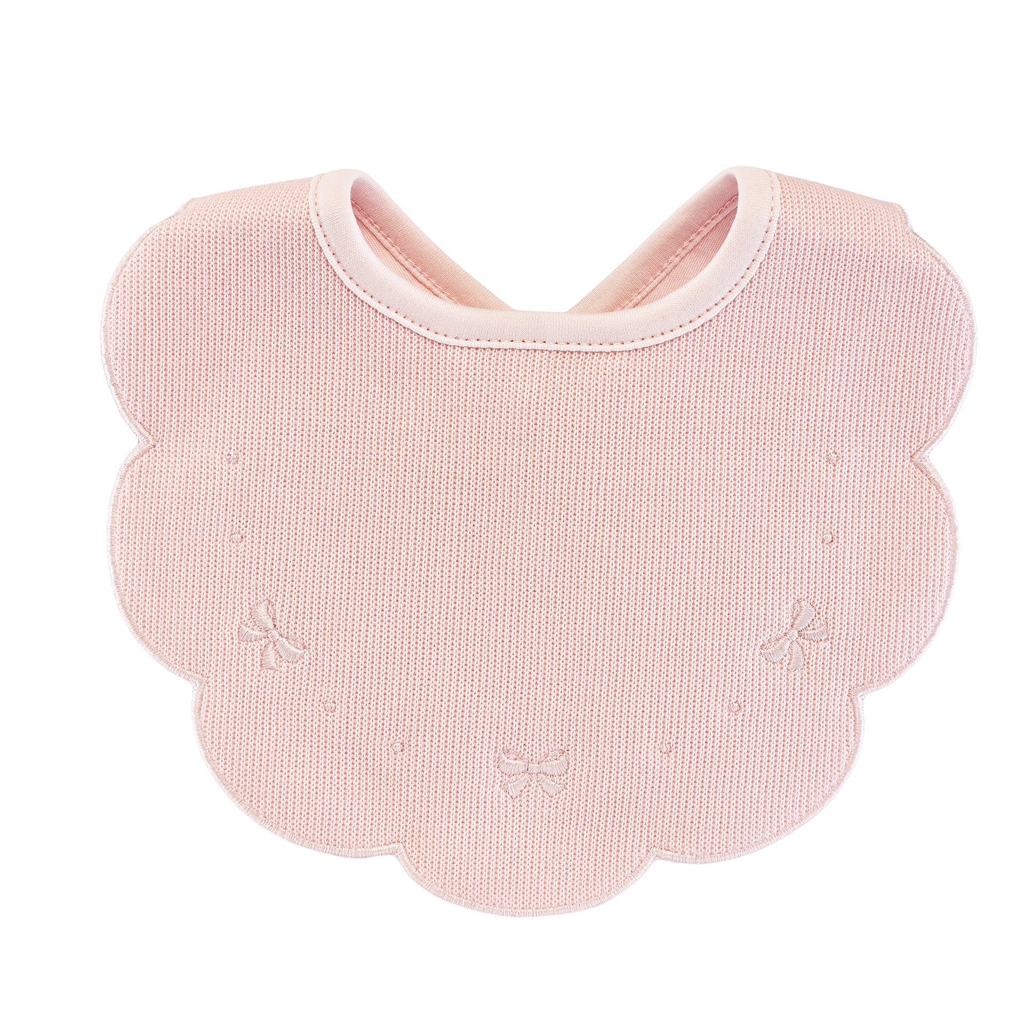 Baby Club Chic pretty bows and roses pima jacquard embroidered scalloped flower bib in pink