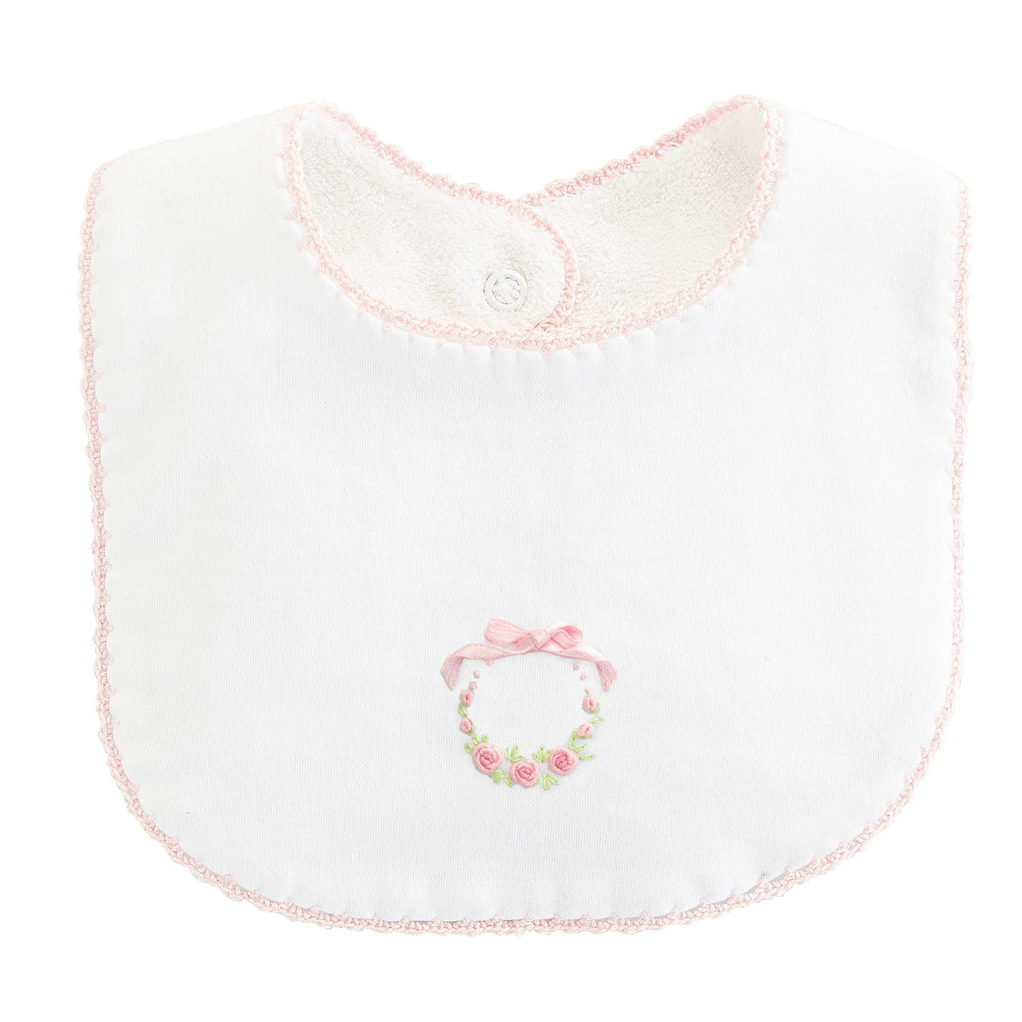 Bows And Roses Bib With Crochet Trim