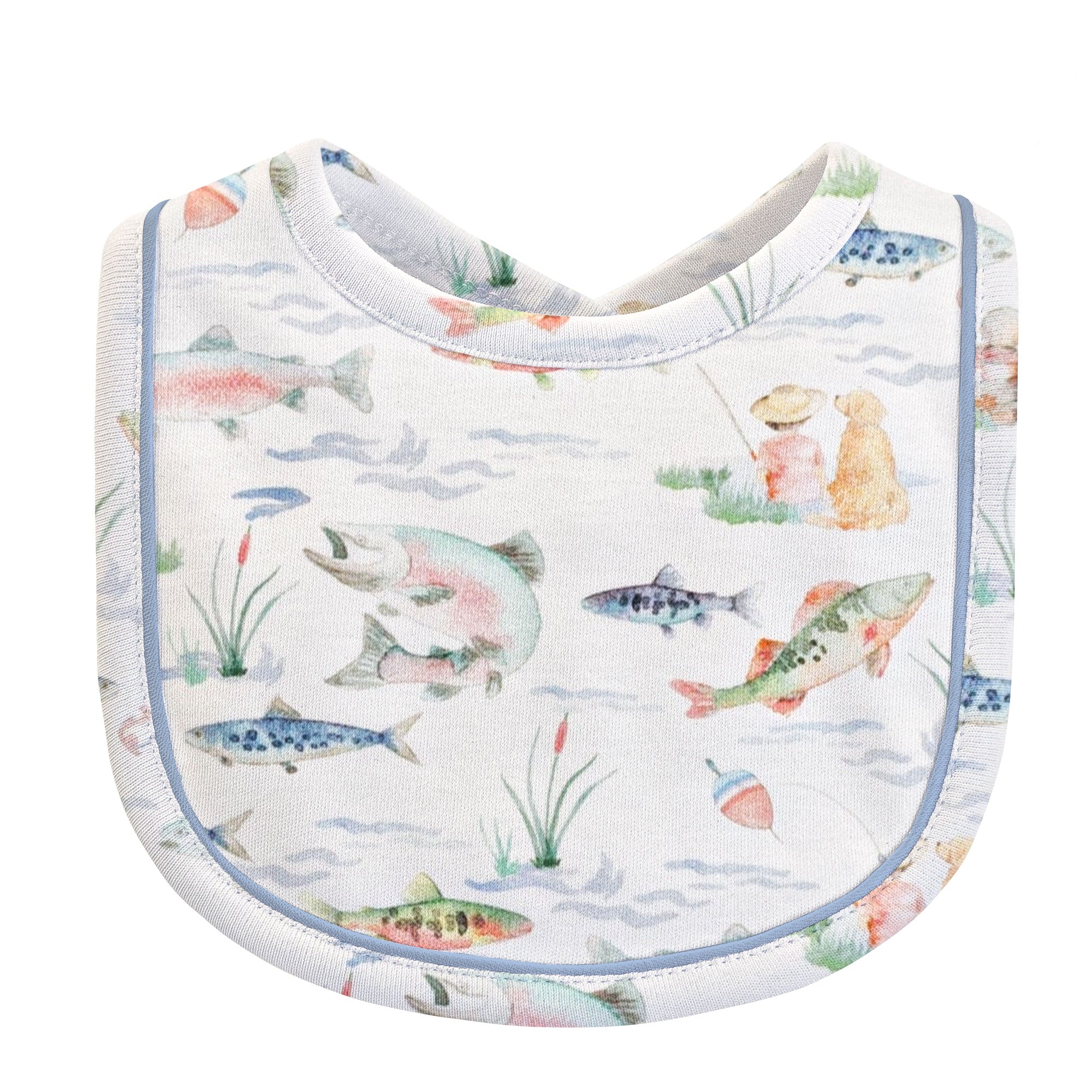 Gone Fishing Bib With Piping Trim