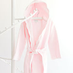 Terry Tots pink terry bathrobe with white scalloped trim, alternate view