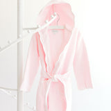 Terry Tots pink terry bathrobe with white scalloped trim, alternate view