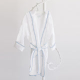 Bathrobe - White Terry with Hood and Blue Stripe Trim