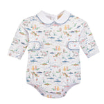 Baby Club Chic gone fishing printed pima bubble with round collar