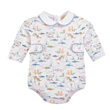 Baby Club Chic gone fishing printed pima bubble with round collar