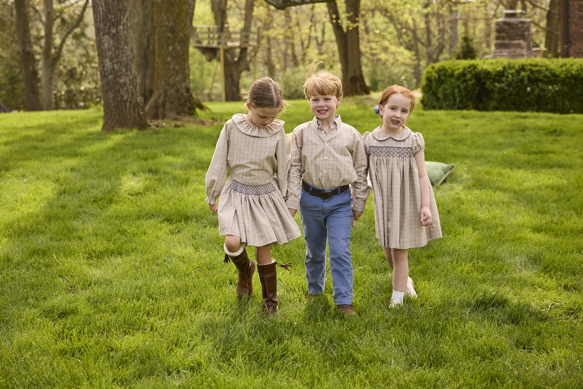Little English Smocked Molly Skirt in Durham Windowpane, smocked waistband detail