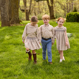 Little English Smocked Molly Skirt in Durham Windowpane, smocked waistband detail