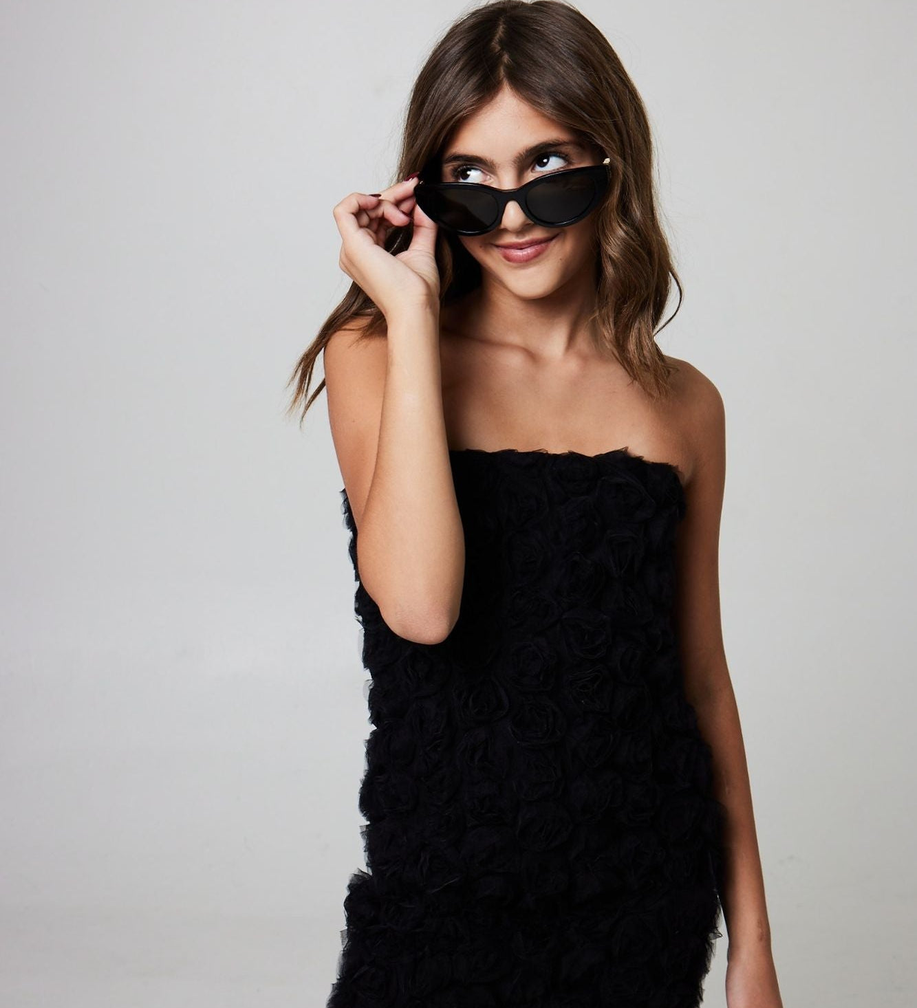 Gold Rush NYC Lydia rose textured strapless mini dress in Black