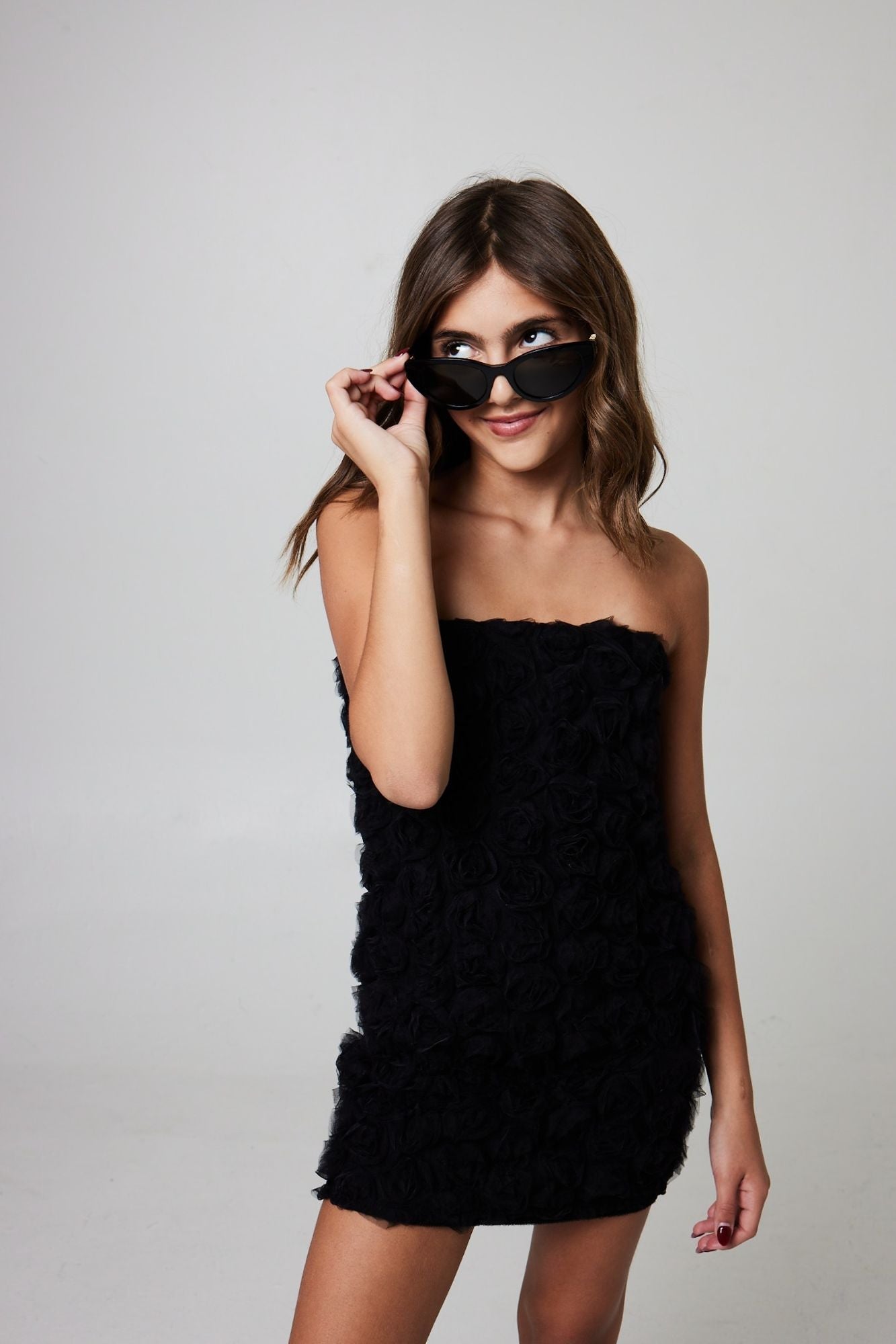 Gold Rush NYC Lydia rose textured strapless mini dress in Black