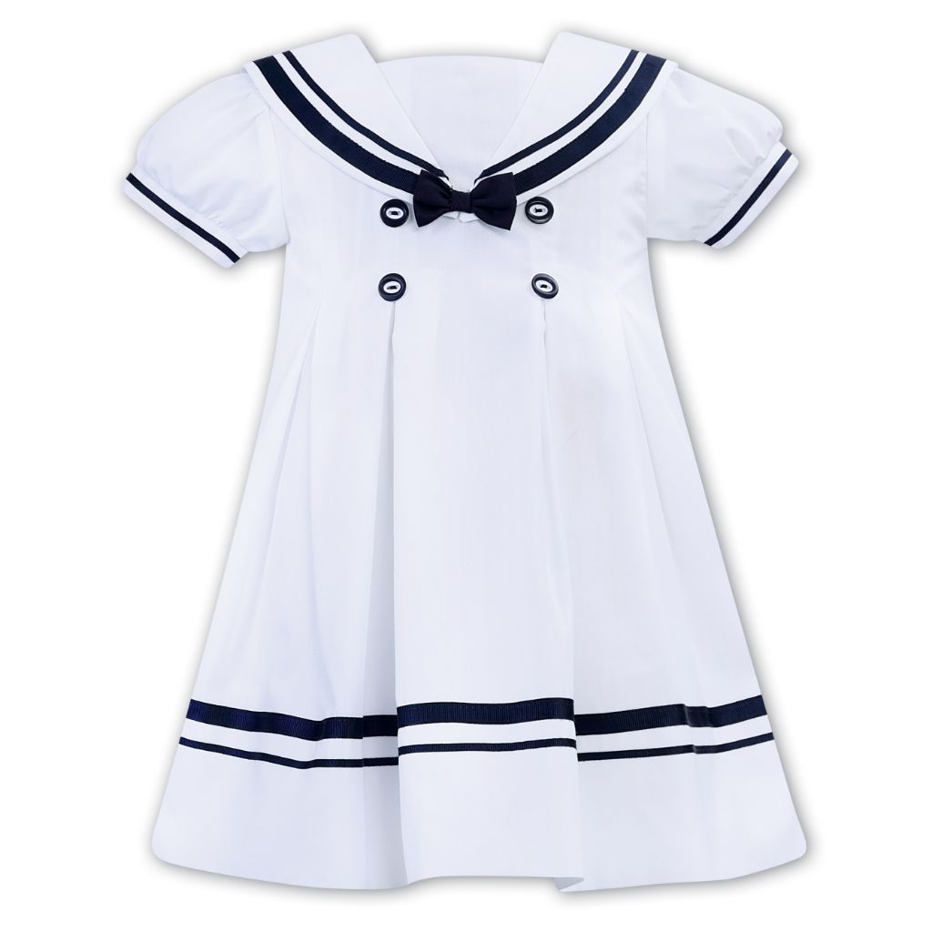 Sarah Louise Sailor Dress in White and Navy- C6003