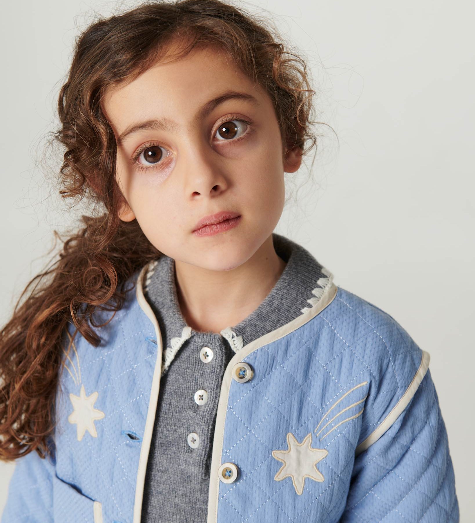 Copenhagen Colors Quilted Jacket with Star Embroidery in Endless Blue — padded cotton jacket for kids