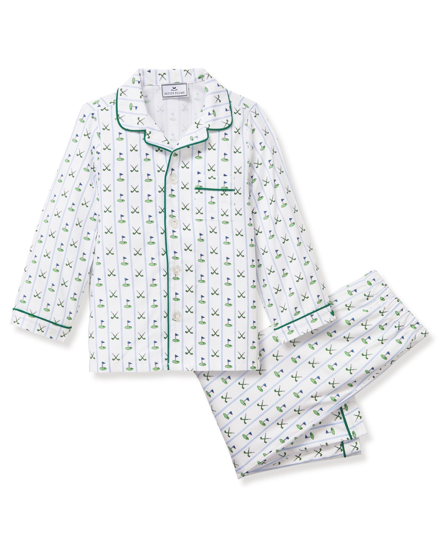 Petite Plume Childrens Classic Pajama Set in Fairway Stripe