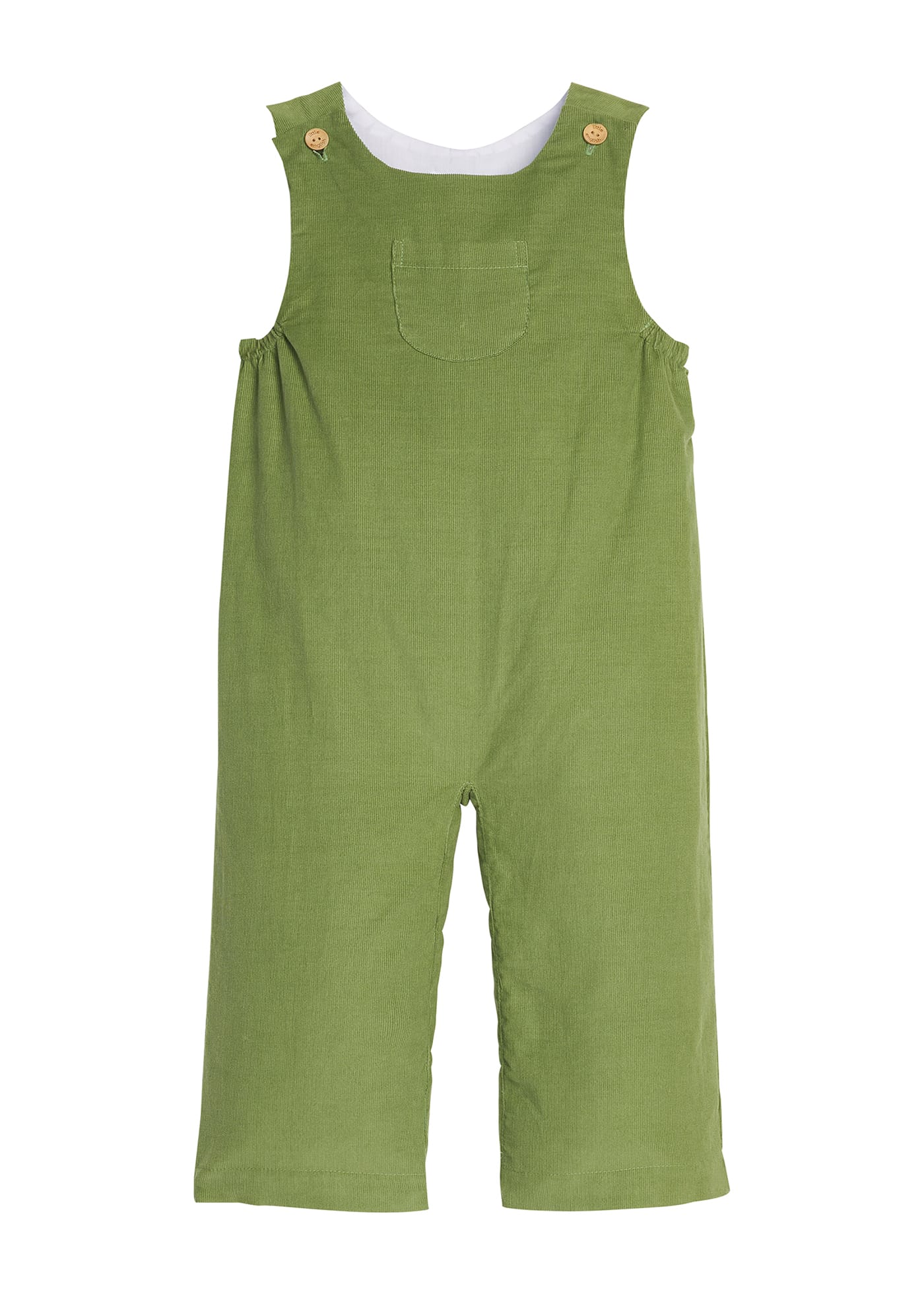 Little English Campbell overall in watercress corduroy with wood buttons for toddler boys