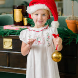 The Proper Peony Joyful Dress, white Christmas dress with red accents and hand embroidery