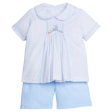 Chest Smocked Short Set - Blue Bunny