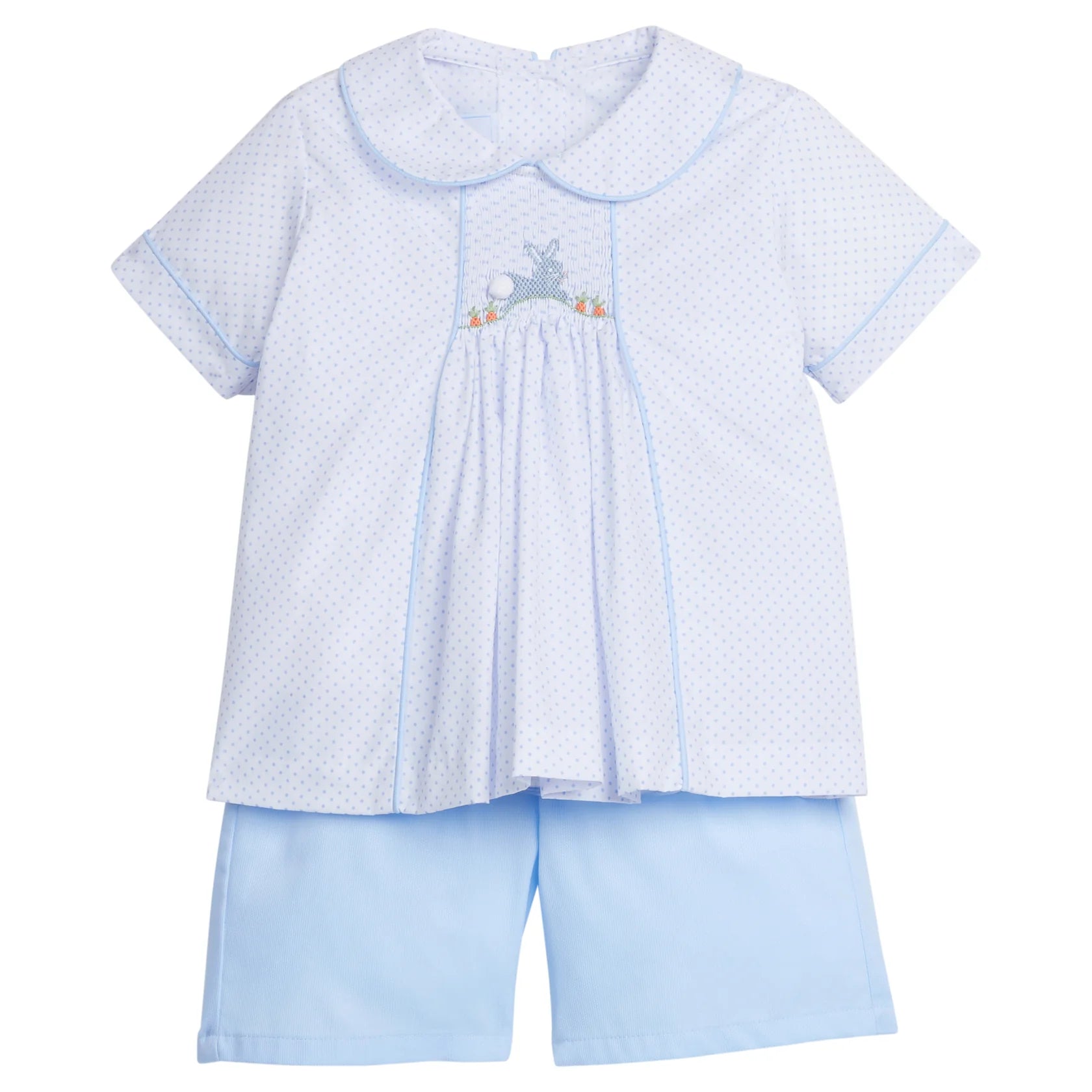 Chest Smocked Short Set - Blue Bunny