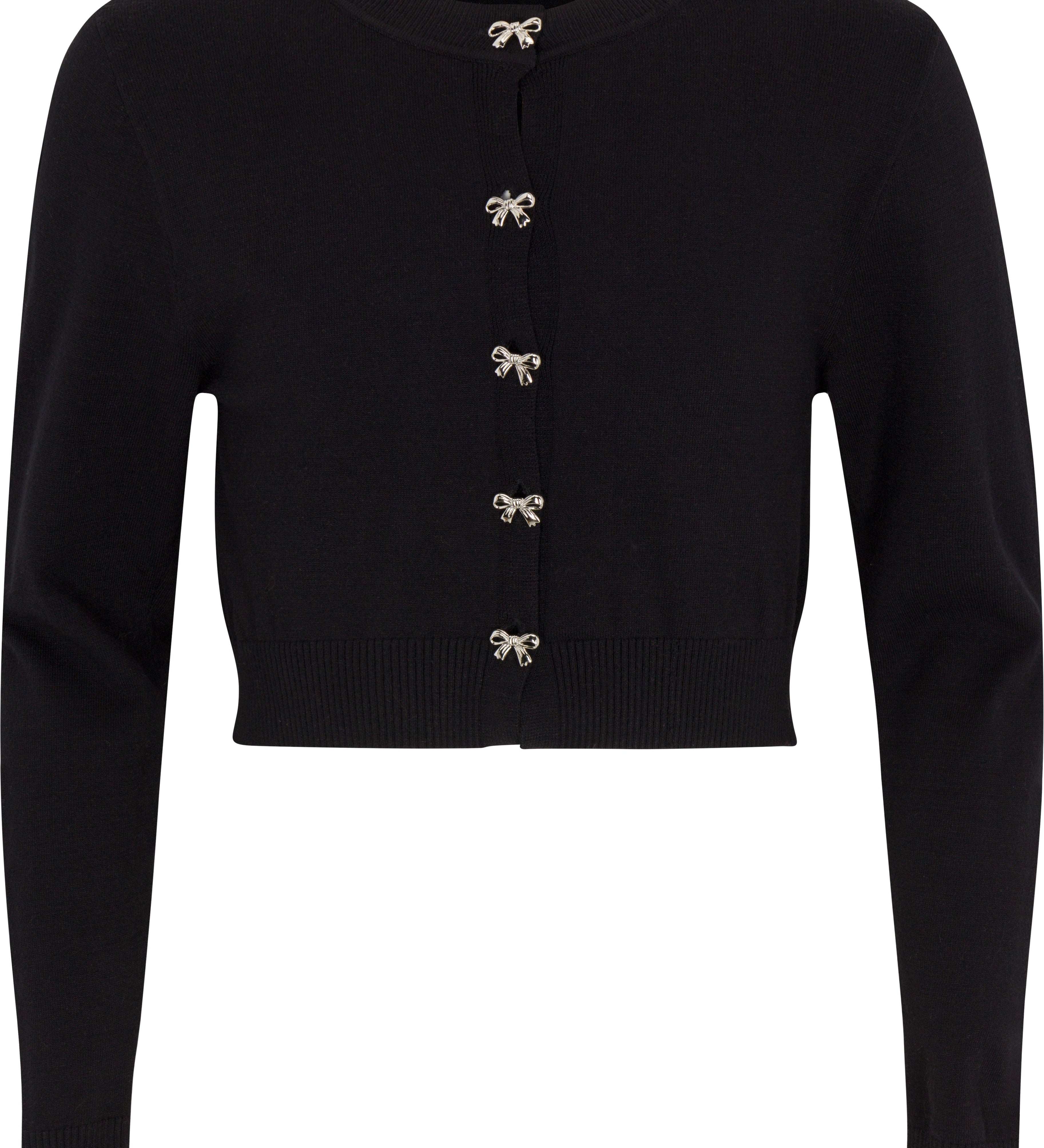 Gold Rush NYC Sylvie bow button cardigan in Black
