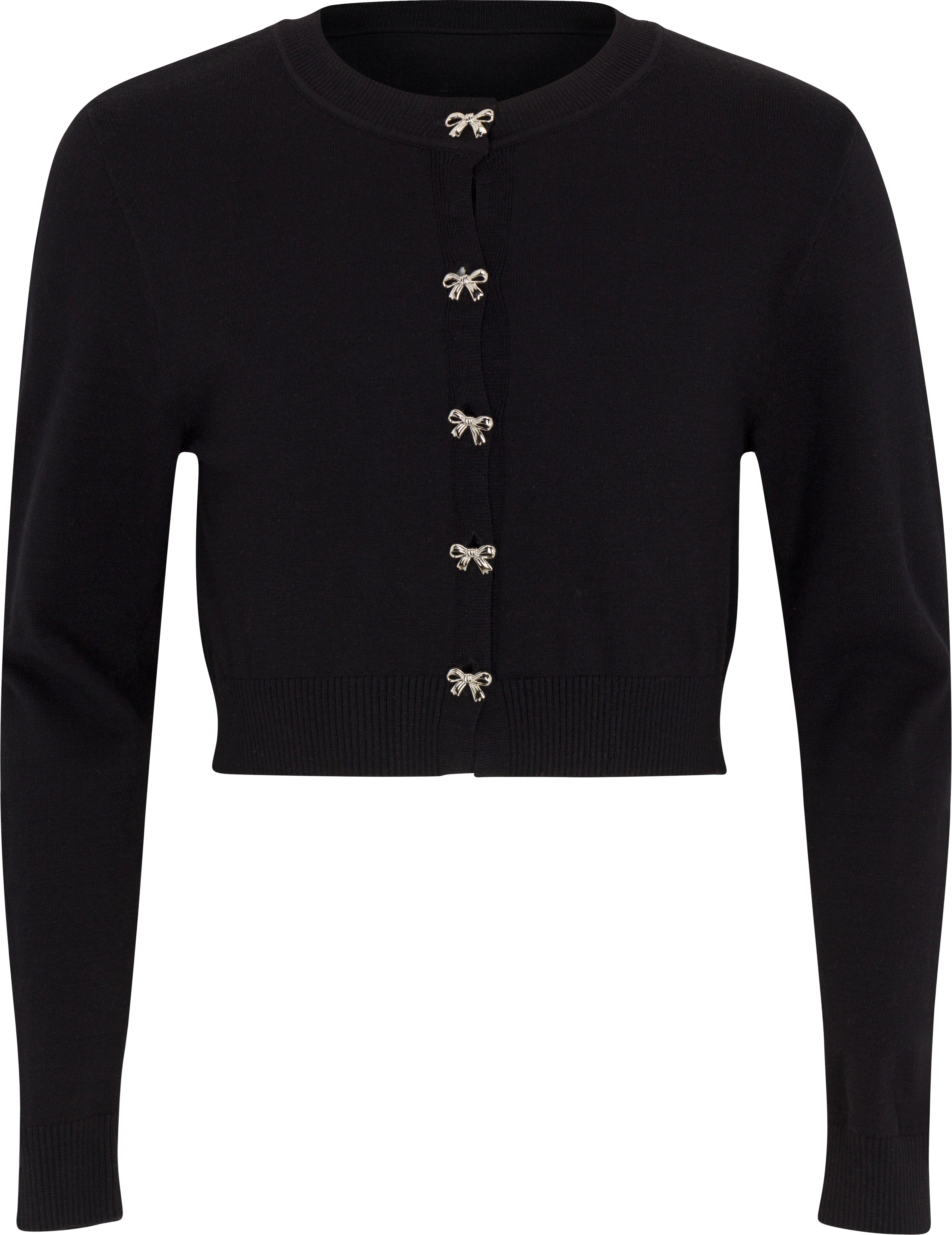 Gold Rush NYC Sylvie bow button cardigan in Black