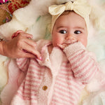 magnetic me pink stripe chenille sweater romper detail