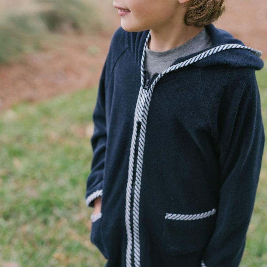 Unisex Navy French Terry Hooded Coverup
