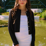 Gold Rush NYC Sylvie bow button cardigan in Black, alternate view