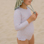 Girls Antique Floral Ruffle Sleeve Rashguard One Piece