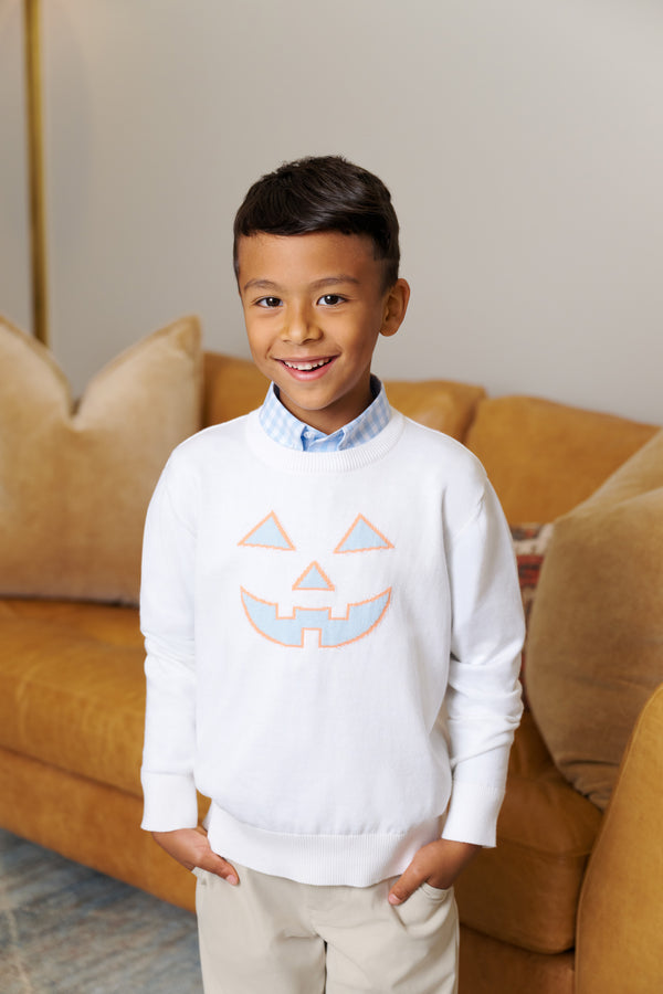 Isaac's Intarsia Sweater - Palmetto Pearl/ Pumpkin Face