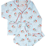 Vintage Santa Blue Button Down Pajama Set