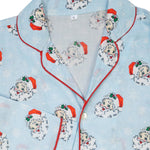 Vintage Santa Blue Button Down Pajama Set