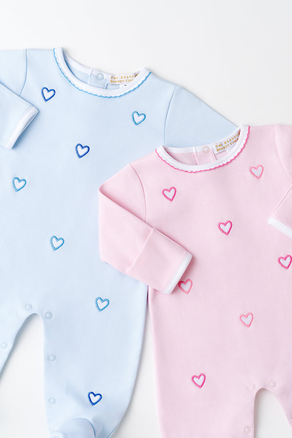 Rock Me Romper- Embr Buckhead Blue Hearts