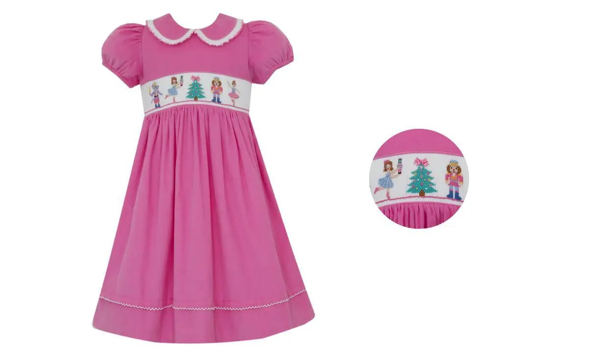 Anavini Nutcracker pink corduroy girls dress
